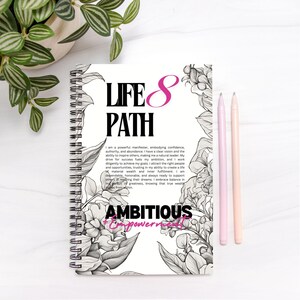 Life Path 8 Notebook Hardcover Spiral 5.5 x 8.5 inches (blank) Date of Birth Journal, Positive Affirmation Notebook Intention Journal Gift