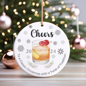 Old Fashioned Christmas Ceramic Ornament Fun Cocktail Ornament Christmas Gift for Hostess, Coworker, Secret Santa, Festive Fun Gift