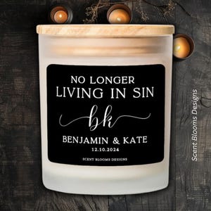Monogramed No Longer Living in Sin Candle, Custom Wedding Gift, Wedding Date Candle, Funny Engagement Candle, Anniversary Gift for Husband