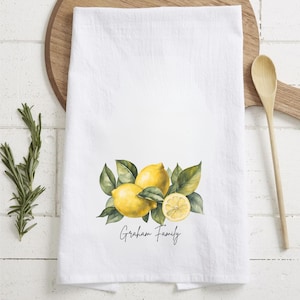 Personalized Lemon Tea Towel, Kitchen Towel, Custom Dish Towel, Lemon Kitchen Décor, Hostess Gift, Gift for Her, Housewarming, Bridal Gift