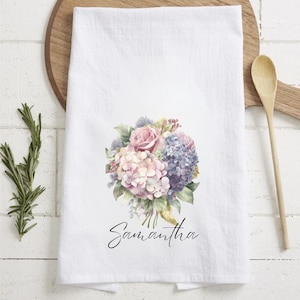 Hydrangea Towel, Personalized Kitchen Tea Towel, LG Cotton Towel, Kitchen Dish Towel, Floral Décor, Hostess Gift, Gift for Her, Housewarming
