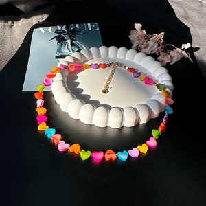 Gold Choker Necklace with Heart-Shaped Natural Multicolor Mother-of-Pearl Beads – Handmade Jewelry Gift