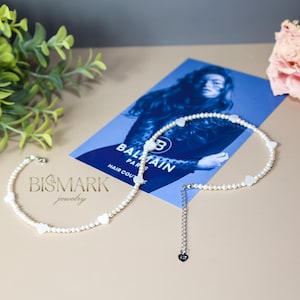 Freshwater Pearl Necklace with Silver and Mother-of-Pearl Hearts - Romantic Timeless Jewelry for Weddings and Special Occasions