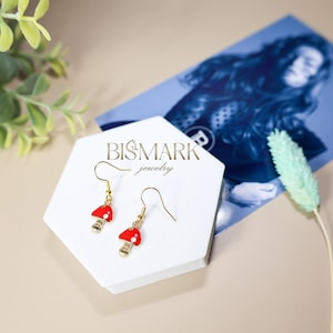 Red Toadstool Earrings - Fun Mushroom Jewelry, Whimsical Enamel Dangle Earrings, Nature-Inspired Jewelry, Gifts for Women, Fairycore Aesthet