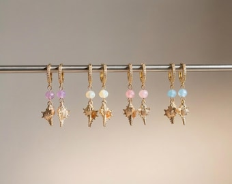 Gold Seashell Hoop Earrings – Ocean-Inspired Dangle Earrings, Summer Beach Jewelry, Gold-Plated Earrings with Colorful Beads, Gift for Her