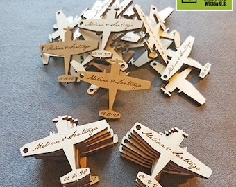 100 little wood engraved airplane hang tags