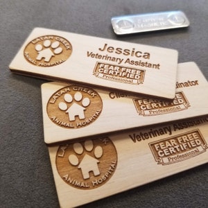 Engraved Wood Name Badges with Magnetic or Pin fasteners image 2