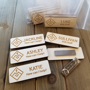 Engraved Wood Name Badges with Magnetic or Pin fasteners image 8