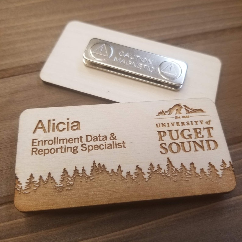 Engraved Wood Name Badges with Magnetic or Pin fasteners image 3