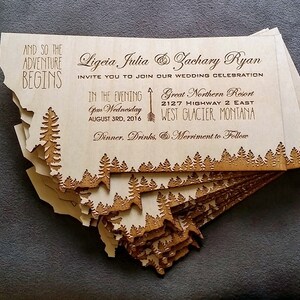 State shaped engraved wooden save the date invitations image 5