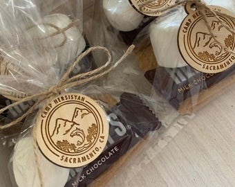 100 wood engraved hang tags - custom cut any shape.
