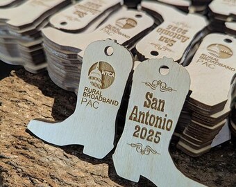 50 wood engraved hang tags - custom cut any shape.