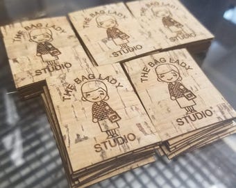 100 Cork Fabric Labels with your logo for hats, beanies, blankets, quilts and other handmade items.