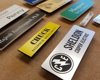 Engraved Name Badges with Magnetic or Pin Fasteners
