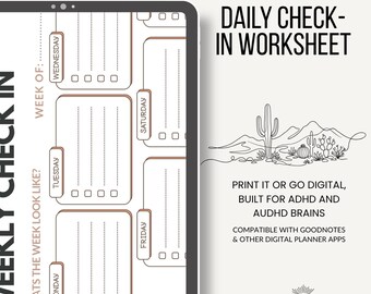 Wekelijks controleformulier, ADHD AuDHD-plannerpagina, 7-daags overzicht, digitale download, compatibel met GoodNotes