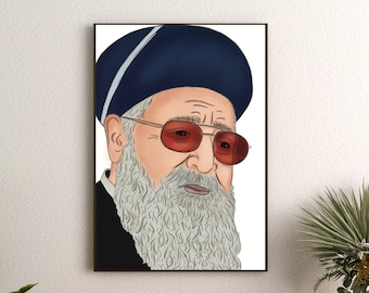 Rav Ovadia Yosef - הרב עובדיה Joodse kunst, judaica kunst voor thuis, originele digitale kunst tekening, Instant Download