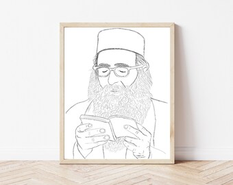 Rabbi Yosef Pinto Line Art- רבי יאשיהו יוסף פינטו,  Jewish Art, Judaica Art for Home, Original Art drawing, Instant Download