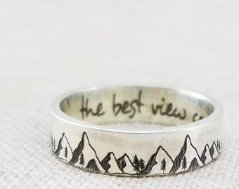 Mountain Ring - Inspirational Ring -  Outdoor Gift - Band - Inspirational Jewelry  - Jewelry - Silver Ring - Wedding Band - Mountain Jewelry