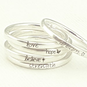 Inspirational Jewelry  - Personalized Graduation Jewelry - Silver Stacking Rings - Personalized Ring