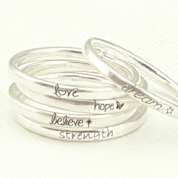 Inspirational Jewelry  - Personalized Graduation Jewelry - Silver Stacking Rings - Personalized Ring