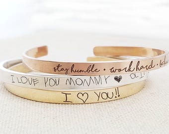 Personalized Mother's Day Gift Cuff Bracelet - Thin Gold Personalized Bracelet Handwriting Jewelry - Personalized Jewelry - Handwriting