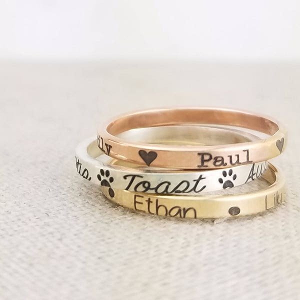 Personalized Mothers Day Gift - Custom Name Ring - Stacking Ring - Pet Gift - Personalized Gift - Rose Gold Ring - Mixed Metal Stacking Ring