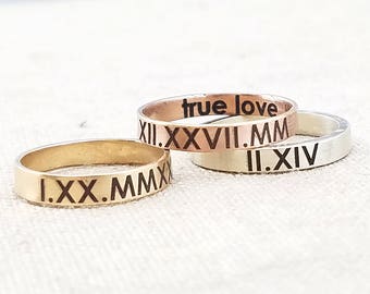 Personalized Ring - Roman Numeral Rings - Jewelry - Personalized Gift - Rose Gold Ring - Mixed Metal Stacking Ring - Personalized Gift