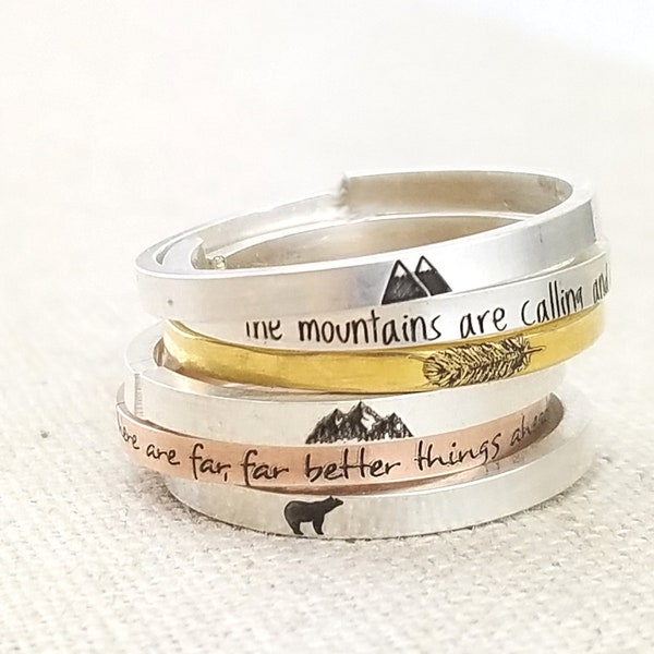 Dainty Inspirational Ring - Gift - Personalized Stacking Ring -  Jewelry -  Mountains Ring - Bear Ring - Emily Dickinson - Rings - Gold Ring