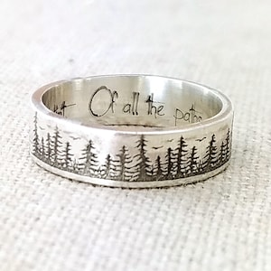 Personalized Silver Ring - Graduation Gift Gifts - Wedding Band - Forest Jewelry - Engraved Ring - Pine Tree Ring -  Nature Accessories