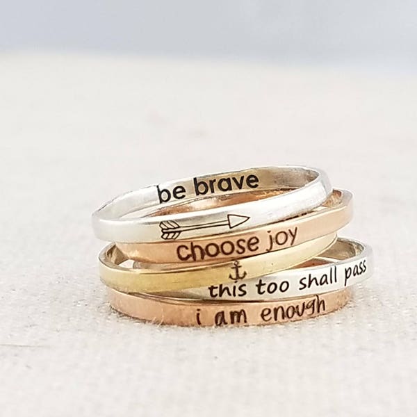 Jewelry - Stacking Ring - Inspirational Ring - Personalized Ring - Dainty  Gift - Rose Gold Ring - Mixed Metal Stacking Ring - Gold Ring