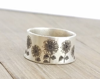 Personalized Jewelry Gift Spinner Ring · Inspiration Ring · Sunflower Ring · Custom Handwriting · Mixed Metal Ring ·  Ring · Nature Ring