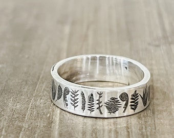 Personalized Silver Fern Ring - Gifts - Wedding Band - Jewelry - Engraved Ring - Ring - Stocking Stuffer - Nature Accessories