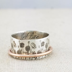 Personalized Jewelry Gifts Spinner Ring · Inspiration Ring · Jewelry · Floral Ring · Custom Handwriting Ring · Ranunculus Ring Valentines