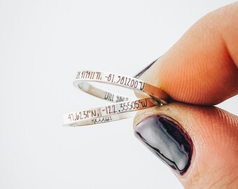 Valentine's Day Gift - Custom Coordinates Rings · Personalized Stacking Rings  · Gift  ·  Personalized Jewelry · Coordinates Ring  · Ring