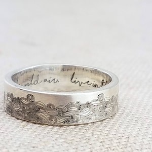 Personalized Ring - Summer Outdoors Ring - Sterling Silver Ring -  Beach Jewelry - Engraved Ring - Waves Ring - Gift - Gift for Her