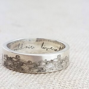 Personalized Ring - Summer Outdoors Ring - Sterling Silver Ring -  Beach Jewelry - Engraved Ring - Waves Ring - Gift - Gift for Her