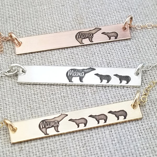 Mother's Day Gift · Mama Bear Bar Necklace · Personalized Bar Necklace · Mom Gift · Push Present · Custom Jewelry · Rose Gold Bar Necklace