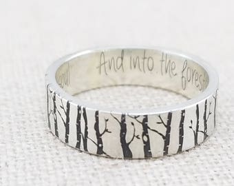 Personalized Silver Ring - Wedding Band - Forest Jewelry - Engraved Ring - Birch Tree Ring - Stocking Stuffer - Gift - Gift for Her