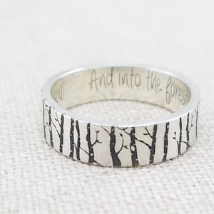 Personalized Silver Ring - Wedding Band - Forest Jewelry - Engraved Ring - Birch Tree Ring - Stocking Stuffer - Gift - Gift for Her