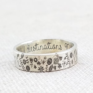 Jewelry - Personalized Floral Ring - Inspirational Silver Ring  - Personalized - Engraved Ring - Flower Ring - Gardening - Personalizable