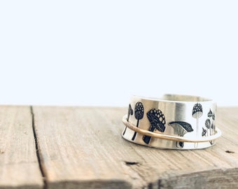 Personalized Spinner Ring · Inspiration Ring · Mushroom Jewelry · Ring · Custom Handwriting Ring · Mixed · Ring · Graduation Gift