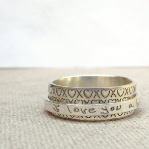 Jewelry Custom Handwriting Ring Spinner Ring Silver Engraved Jewelry Graduation Gift Custom Ring Worry Ring image 1