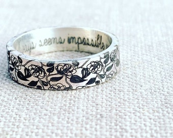 Jewelry - Personalized Ring - Inspirational Silver Ring  - Personalized Jewelry - Engraved Ring - Peony Flower Ring - Gardening - Stocking