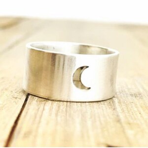 Personalized Ring · Personalized Moon Spinner Ring · Handwriting Ring · Custom Jewelry · Mixed Metal Ring · Cutout Crescent Moon Ring · Ring