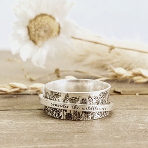 Personalized Jewelry · Personalized Spinner Ring · Inspiration Ring ·  Floral Jewelry · Wildflowers  Ring · Custom Handwriting Ring · Gift