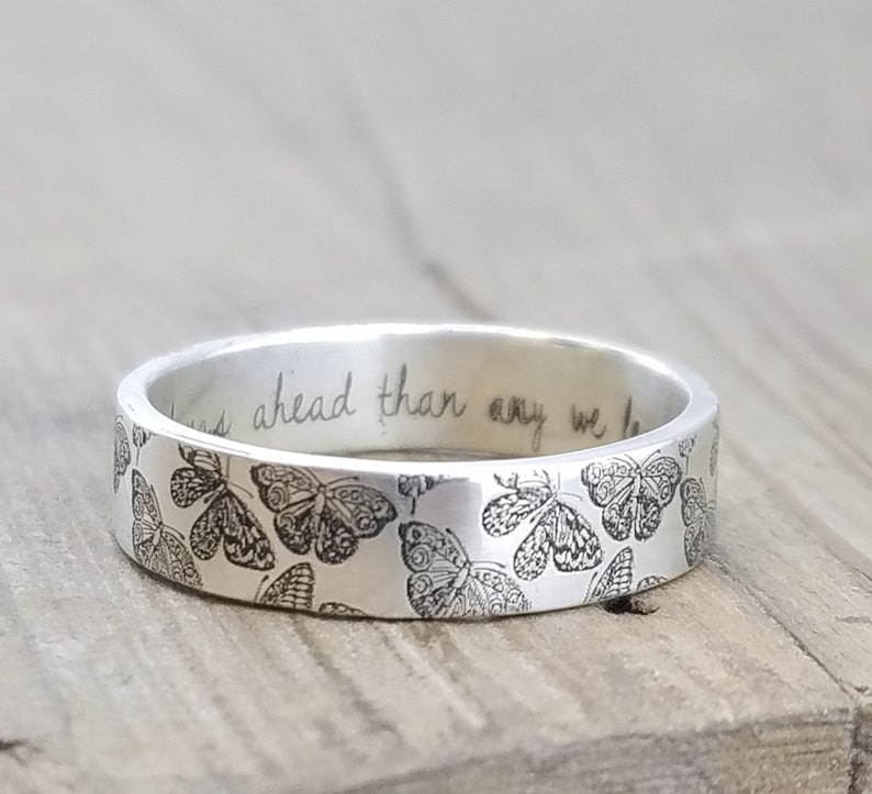 Personalized Silver Butterfly Ring - Gifts - Wedding Band - Jewelry - Engraved Ring - Pine Tree Ring - Stocking Stuffer - Nature Accessories 