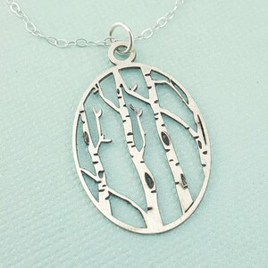 Fall Jewelry Charm Necklace Outdoor Gift Birch Tree Necklace Woodland Jewelry Silver Necklace Oval Necklace Wanderlust Gift image 2