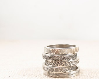 Womens Gift - Silver Pattern Ring -  Silver Jewelry - Stacking Rings - Silver Wedding Band