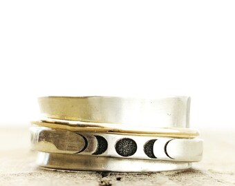 Personalized Spinner Ring · Moon Ring · Moon Phase Jewelry · Ring · Custom Handwriting Ring · Mixed · Ring · Graduation Gift