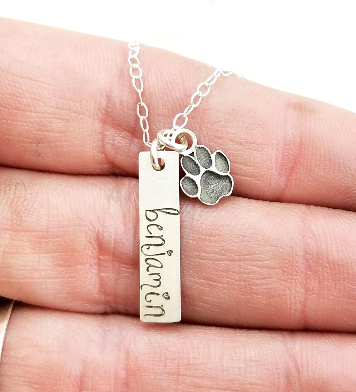 Personalized Pet Jewelry Custom Name Necklace Paw Print Etsy